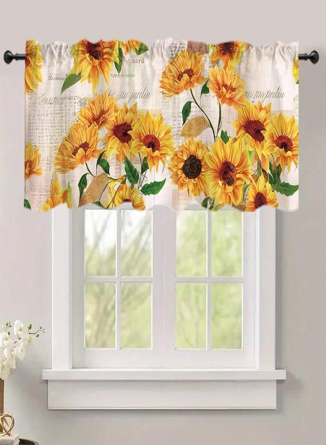 DOTOOMA 54x18 Inches Sunflower Newspaper Window Treatment Valance Retro Rustic Kitchen Blackout Drapes Bathroom Bedroom Living Room Polyester Fabric Curtains Decorations Supplies - Image 1